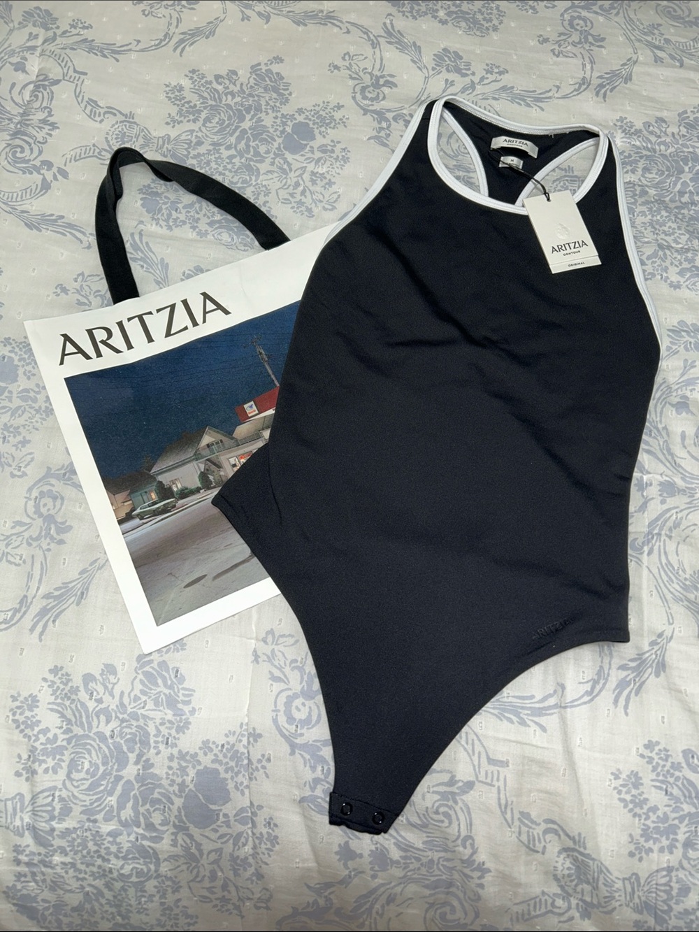 NWT Aritzia Black One-Piece Bodysuit with White Trim